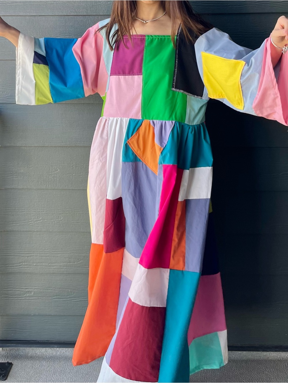 Handmade Quilted Patchwork Colorblock Dress SKU 05242 - Picture 2 of 16